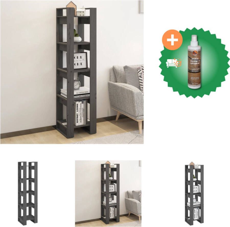 VidaXL Boekenkast kamerscherm 41x35x160 cm massief grenenhout grijs Kast Inclusief Houtreiniger en verfrisser