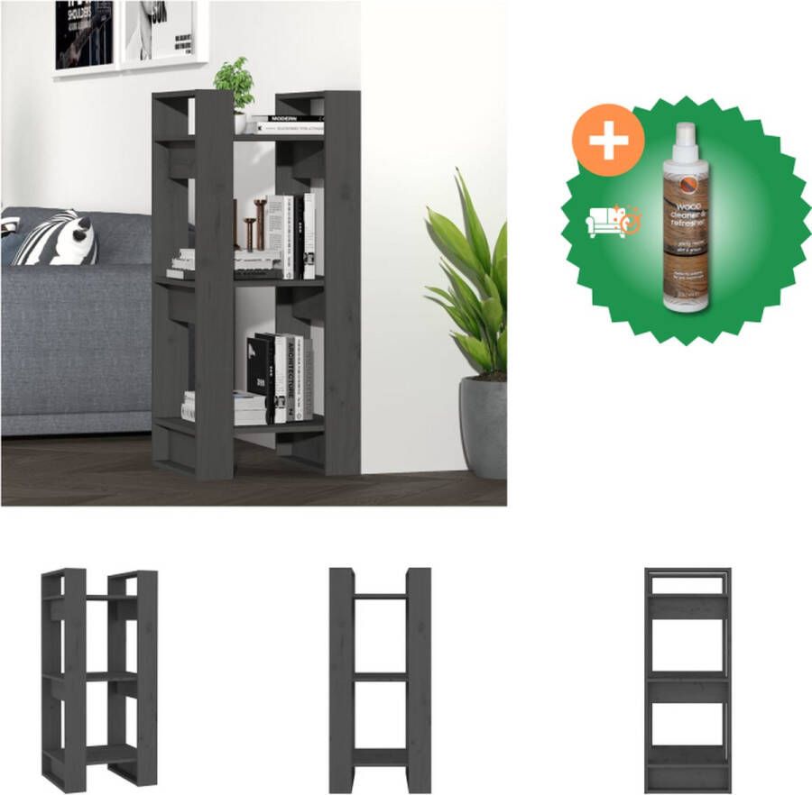 VidaXL Boekenkast kamerscherm 41x35x91 cm massief grenenhout grijs Kast Inclusief Houtreiniger en verfrisser