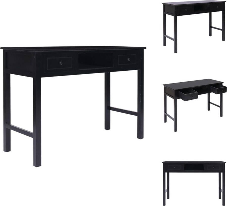 VidaXL Bureau Bureaus Houten Bureau Schrijftafel Bureau 108x45x76 cm massief paulowniahout zwart - Foto 2