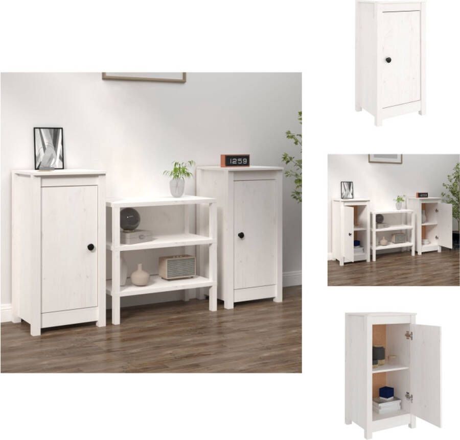 VidaXL Houten Dressoir Massief Grenenhout 40 x 35 x 80 cm Wit Keukenkast