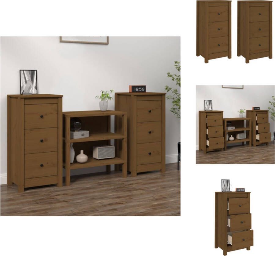 VidaXL Houten Dressoirs Set van 2 Honingbruin Massief grenenhout 40 x 35 x 80 cm Opbergruimte Stevig blad Keukenkast - Foto 2