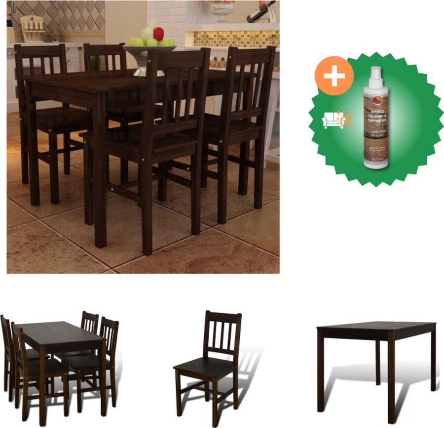 VidaXL Houten Eethoek 5-delige set Bruin Grenenhout 108x65x73cm Set tafel en stoelen Inclusief Houtreiniger en verfrisser