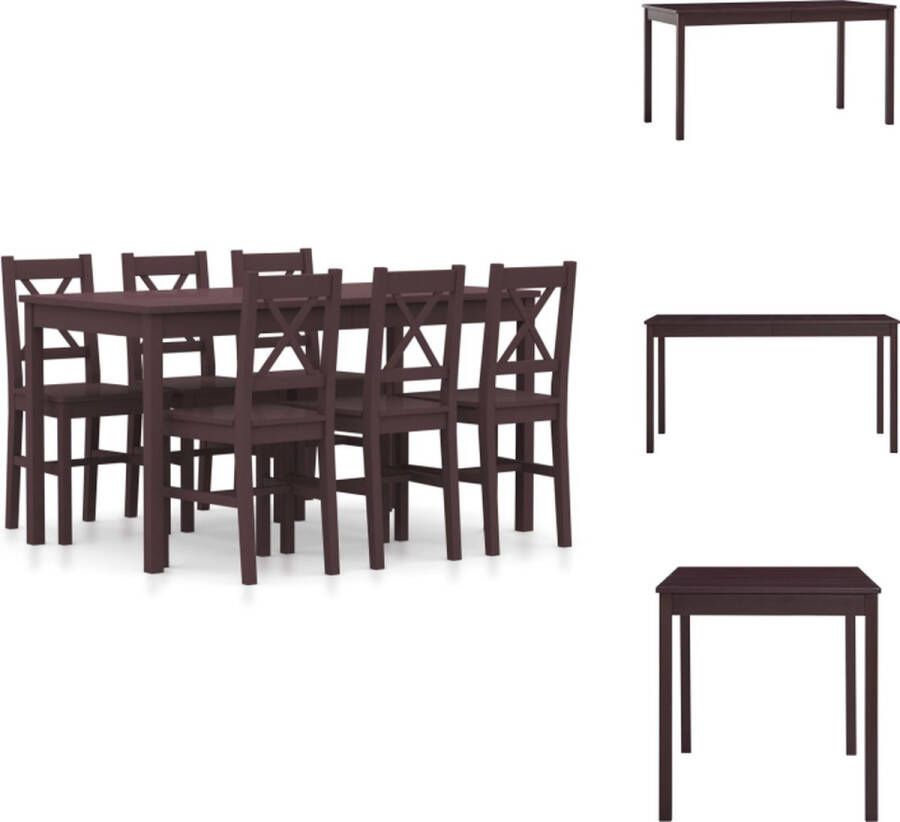 VidaXL 7-delige Eethoek Grenenhout Donkerbruin Eetkamerstoel Eethoek Salontafel Dining Chair Wooden Furniture - Foto 4