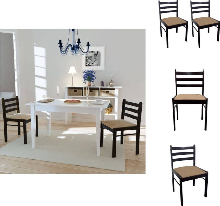 VidaXL Eetkamerstoel Eetkamerstoelen Keukenstoelen Keukenstoel Eetkamerstoelen 2 st massief rubberwood en fluweel bruin - Foto 2