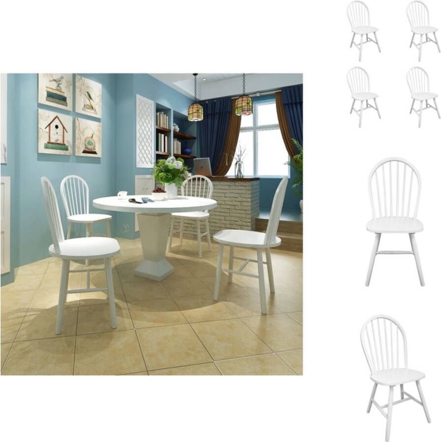 VidaXL Eetkamerstoel Eetkamerstoelen Houten Eetstoel Houten Eetstoelen Eetkamerstoelen 4 st massief rubberwood wit