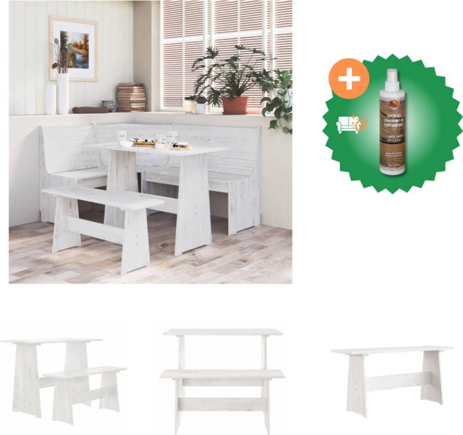 VidaXL Houten Eettafel Grenenhout Wit 100 x 60 x 73 cm Met Bankje Tafel Inclusief Houtreiniger en verfrisser