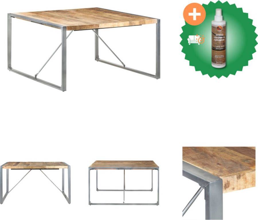VidaXL Houten Eettafel Industriële Stijl 140x140x75cm Ruw Mangohout Tafel Inclusief Houtreiniger en verfrisser