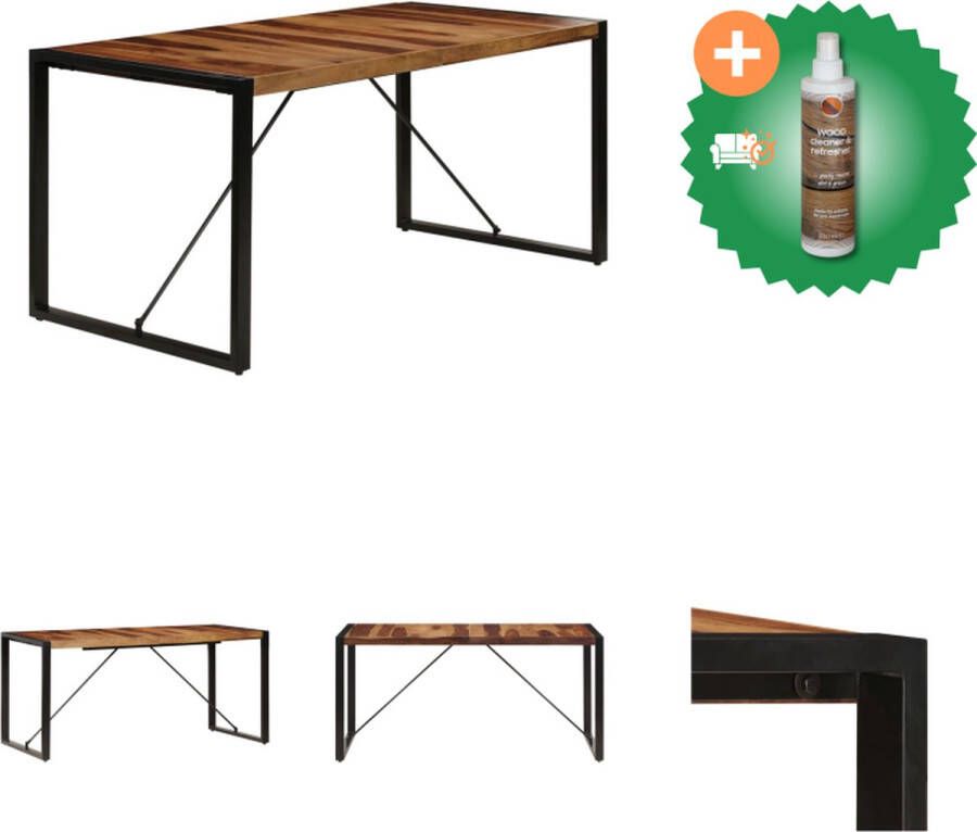 VidaXL Houten Eettafel Industriële Stijl 160x80x75 cm Sheeshamhout Bruin Zwart Tafel Inclusief Houtreiniger en verfrisser
