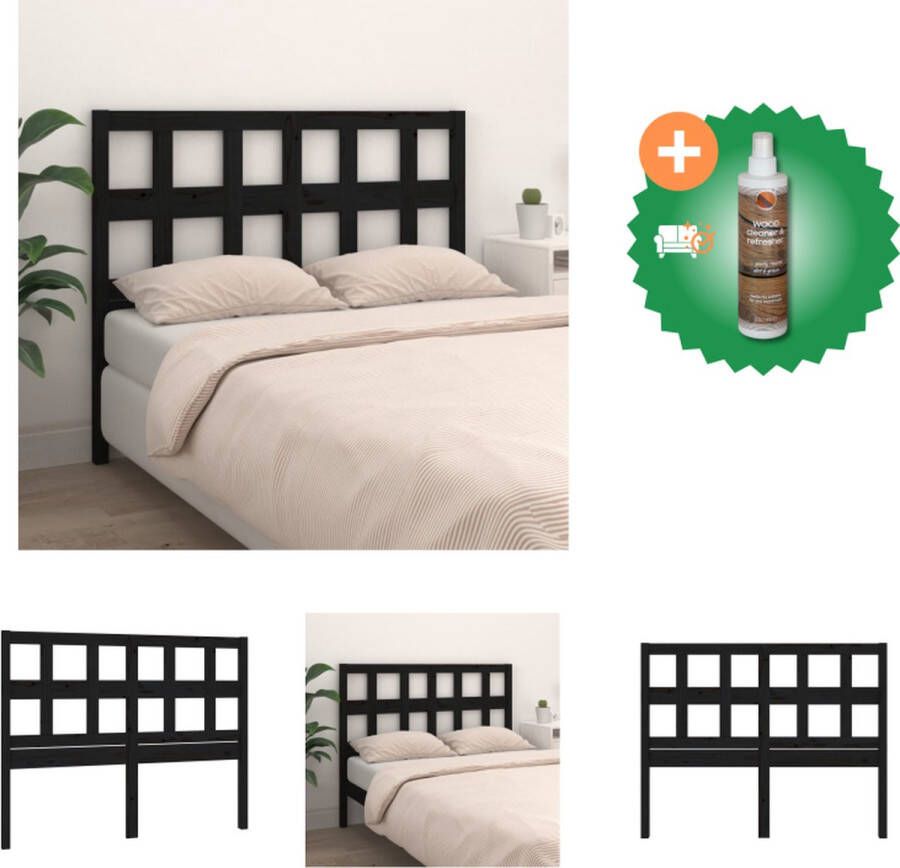VidaXL Houten Hoofdbord Bedaccessoires 155.5 x 4 x 100 cm Zwart Bedonderdeel Inclusief Houtreiniger en verfrisser - Foto 4