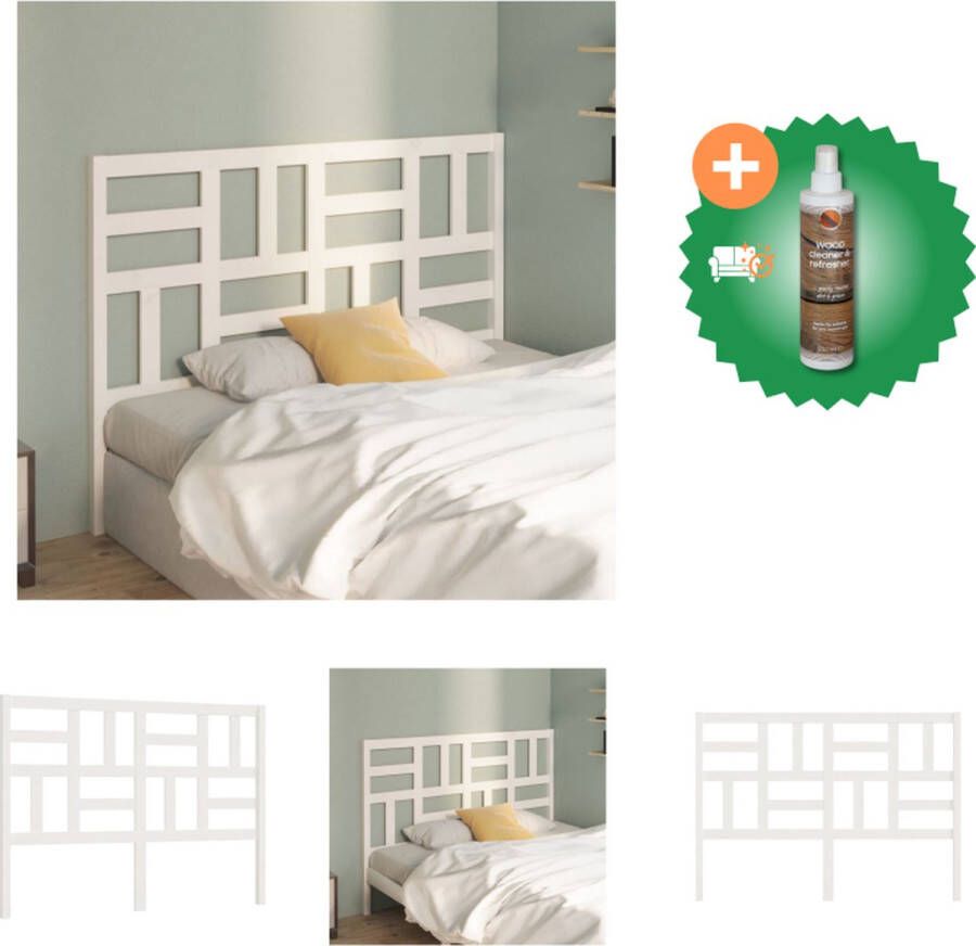 VidaXL Houten Hoofdbord Grenenhout 126 x 4 x 104 cm Wit Bedonderdeel Inclusief Houtreiniger en verfrisser