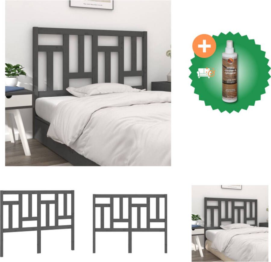 VidaXL Houten hoofdbord grijs 125.5 x 4 x 100 cm Massief grenenhout Bedonderdeel Inclusief Houtreiniger en verfrisser - Foto 4