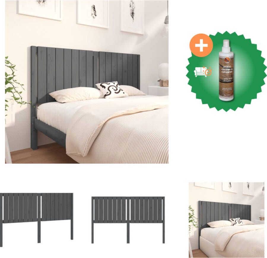 VidaXL Houten Hoofdbord Grijs 155.5 x 4 x 100 cm Massief Grenenhout Bedonderdeel Inclusief Houtreiniger en verfrisser