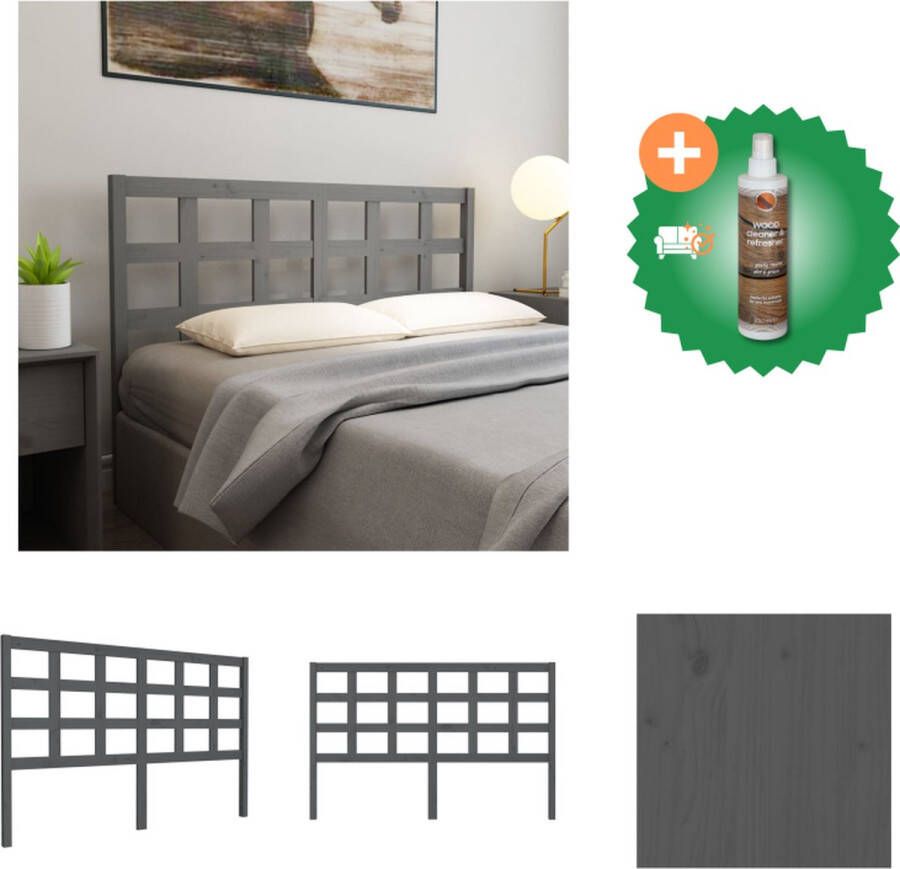 VidaXL Houten Hoofdbord Grijs 156 x 4 x 100 cm Massief Grenenhout Bedonderdeel Inclusief Houtreiniger en verfrisser - Foto 6