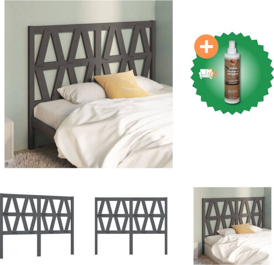 VidaXL Houten Hoofdbord Grijs 156 x 4 x 100 cm Massief Grenenhout Bedonderdeel Inclusief Houtreiniger en verfrisser - Foto 7