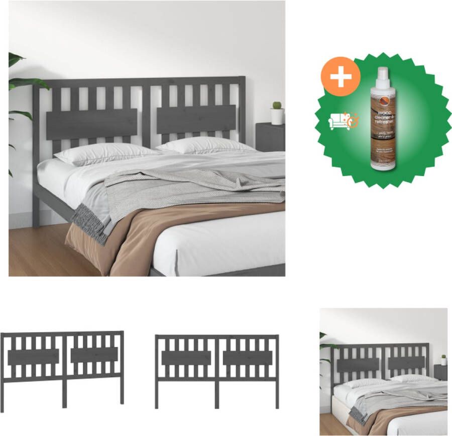 VidaXL Houten Hoofdbord Grijs 165.5 x 4 x 100 cm Massief grenenhout Bedonderdeel Inclusief Houtreiniger en verfrisser