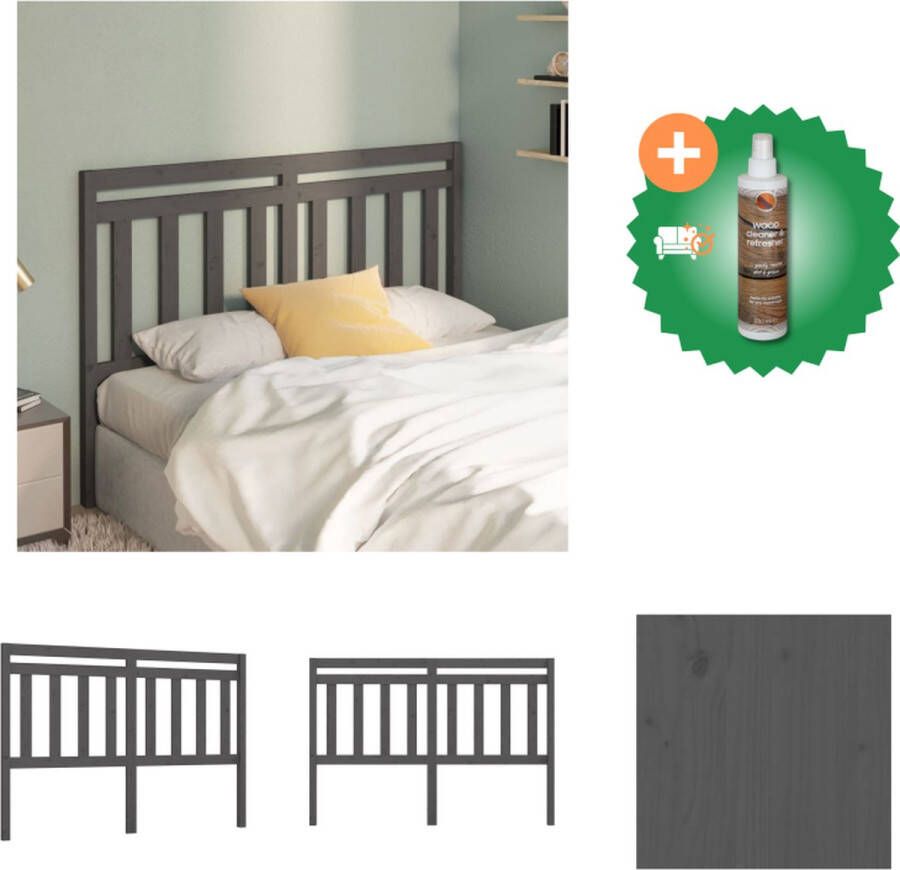 VidaXL Hoofdbord Grenenhout Grijs 166 x 4 x 100 cm Klassieke uitstraling Bedonderdeel Inclusief Houtreiniger en verfrisser - Foto 4