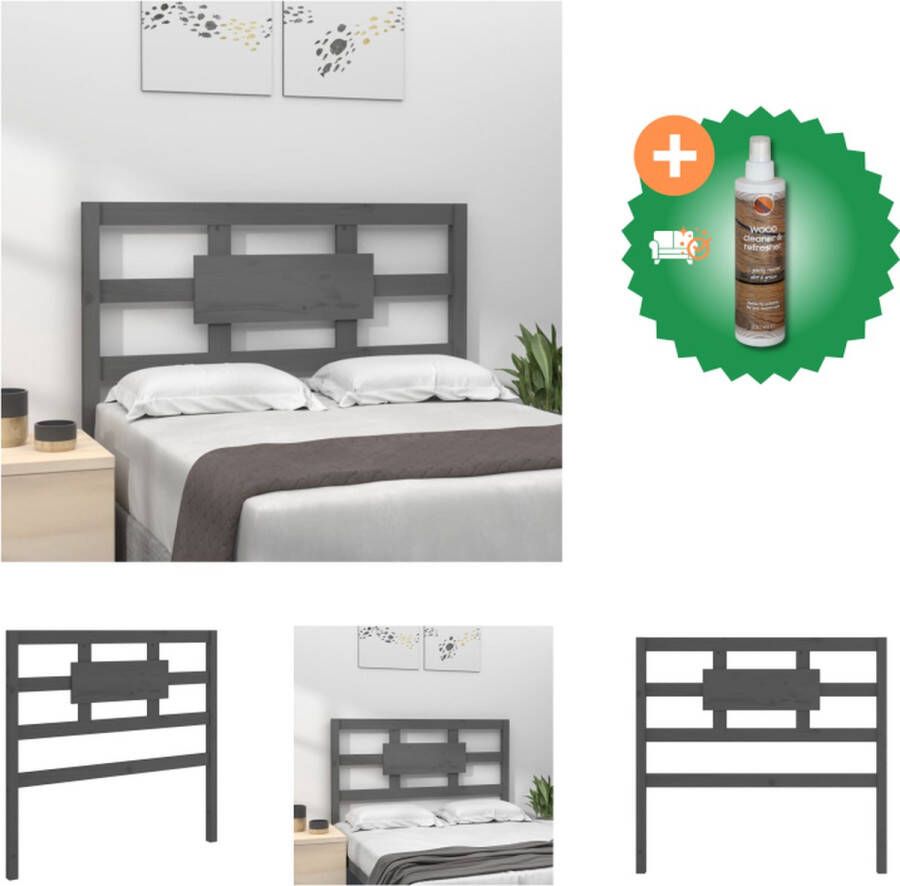 VidaXL Houten Hoofdbord Grijs 80.5 x 4 x 100 cm Massief grenenhout Bedonderdeel Inclusief Houtreiniger en verfrisser - Foto 7