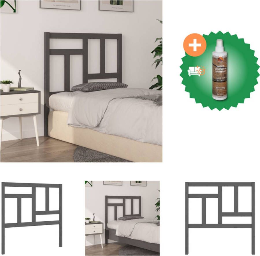 VidaXL Houten Hoofdbord Grijs 80.5 x 4 x 100 cm Massief grenenhout Bedonderdeel Inclusief Houtreiniger en verfrisser - Foto 2