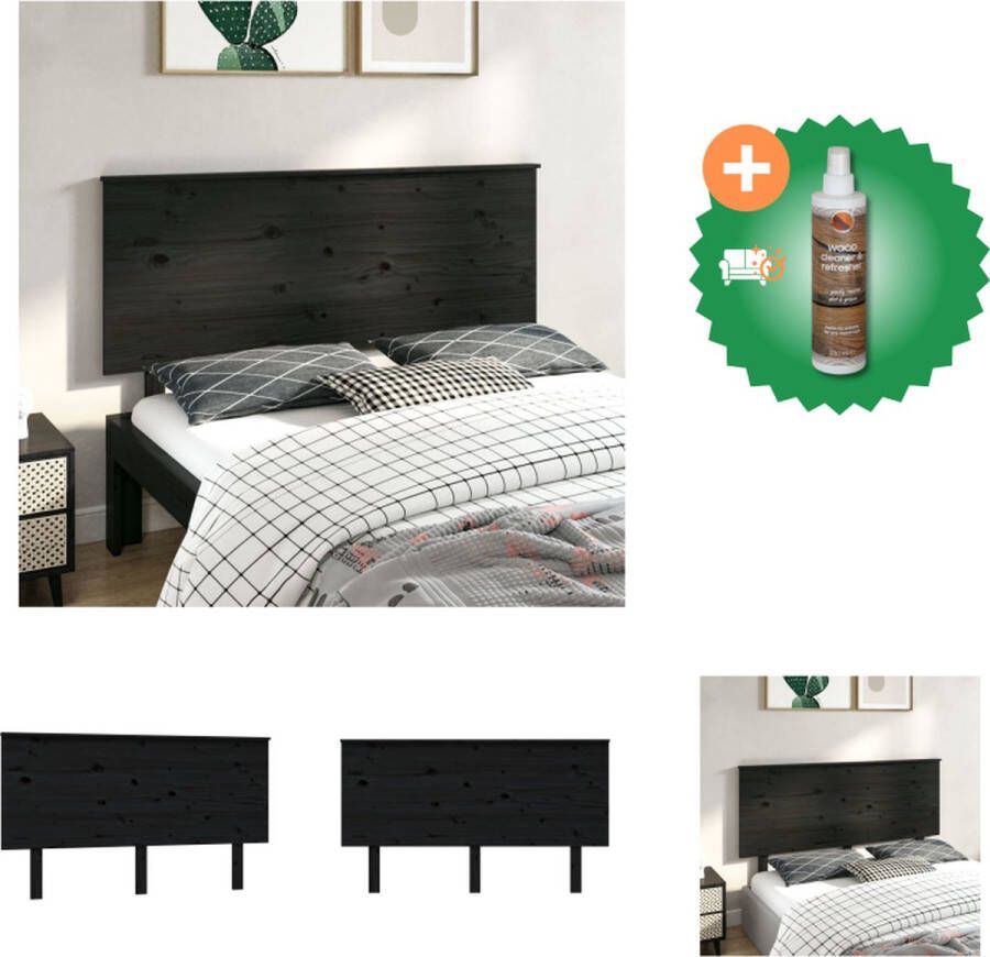 VidaXL Houten Hoofdbord Klassiek Hoofdeinden Afmetingen- 144 x 6 x 82.5 cm Kleur- Zwart Bedonderdeel Inclusief Houtreiniger en verfrisser