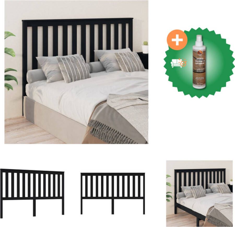 VidaXL Houten Hoofdbord Zwart 166 x 6 x 101 cm Massief Grenenhout Bedonderdeel Inclusief Houtreiniger en verfrisser