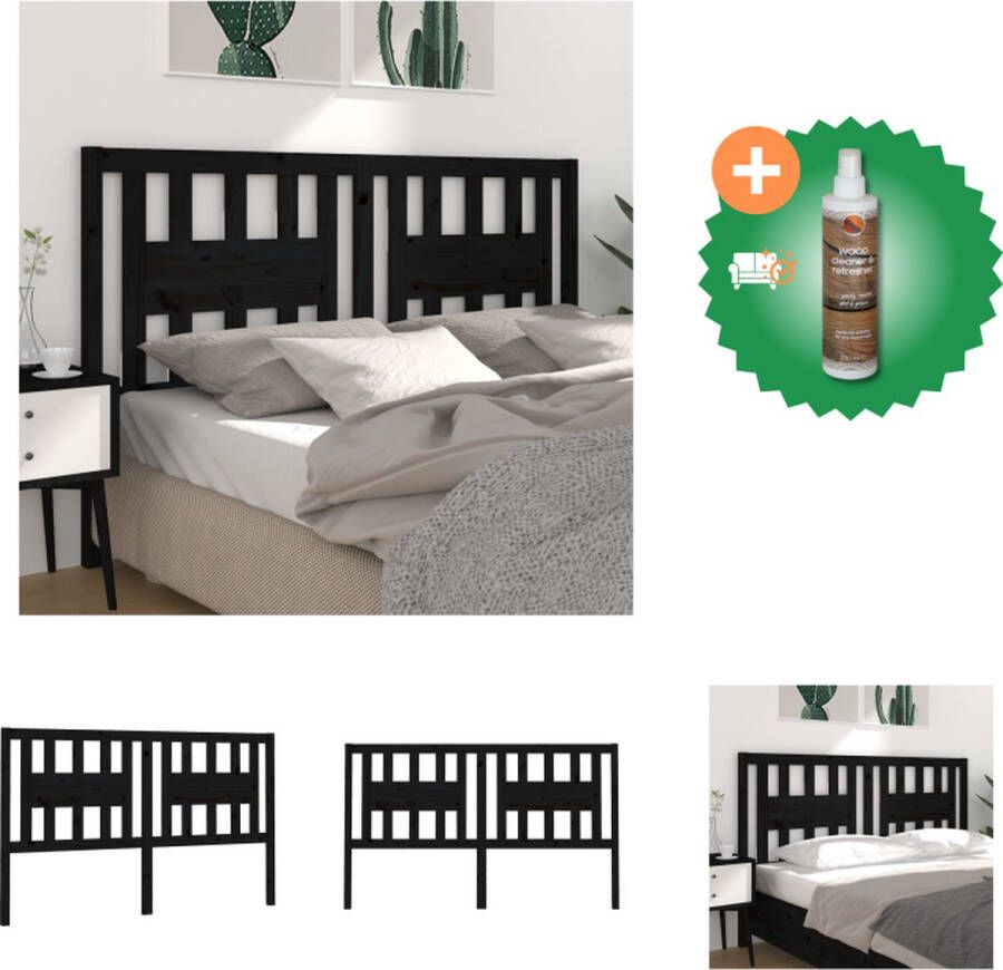 VidaXL Houten Hoofdeinde Trendy Design Hoofdbord Afmetingen- 206x4x100 cm Ken- Klassieke uitstraling Kleur- Zwart Materiaal- Massief grenenhout Montage vereist Bedonderdeel Inclusief Houtreiniger en verfrisser - Foto 3