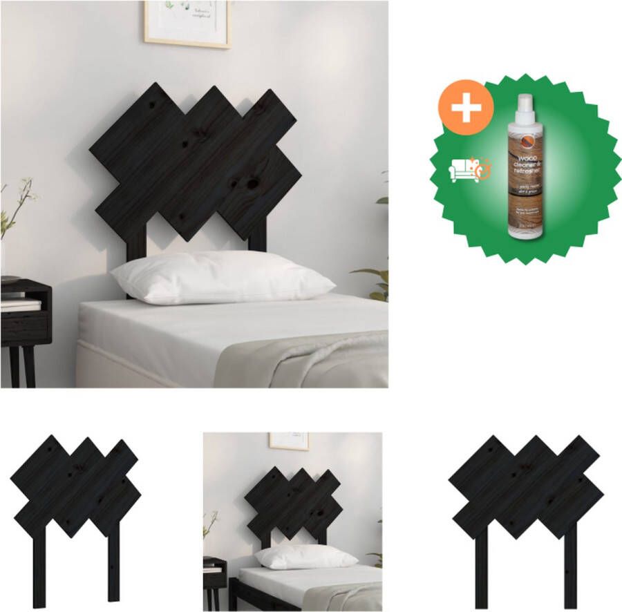 VidaXL Houten Hoofdbord Zwart 72.5 x 3 x 81 cm Massief Grenenhout Bedonderdeel Inclusief Houtreiniger en verfrisser