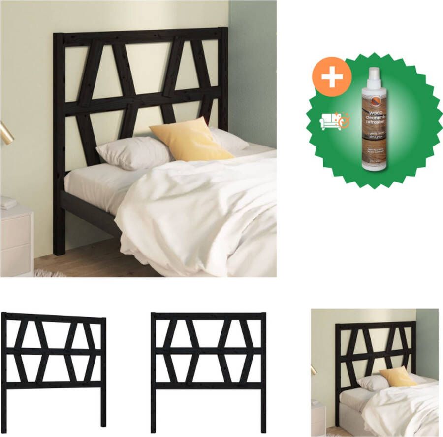 VidaXL Houten Hoofdbord Zwart 81 x 4 x 100 cm Massief Grenenhout Bedonderdeel Inclusief Houtreiniger en verfrisser - Foto 3