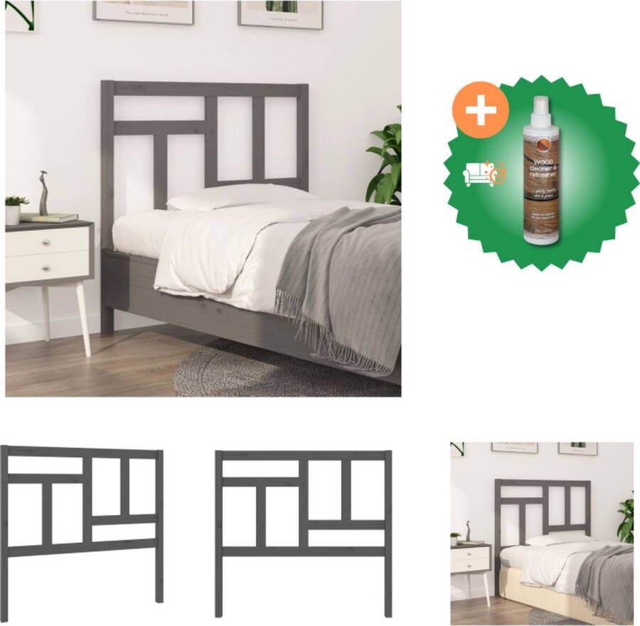 VidaXL Rustiek Houten Hoofdbord 105.5 x 4 x 100 cm Grijs Massief Grenenhout Bedonderdeel Inclusief Houtreiniger en verfrisser - Foto 3