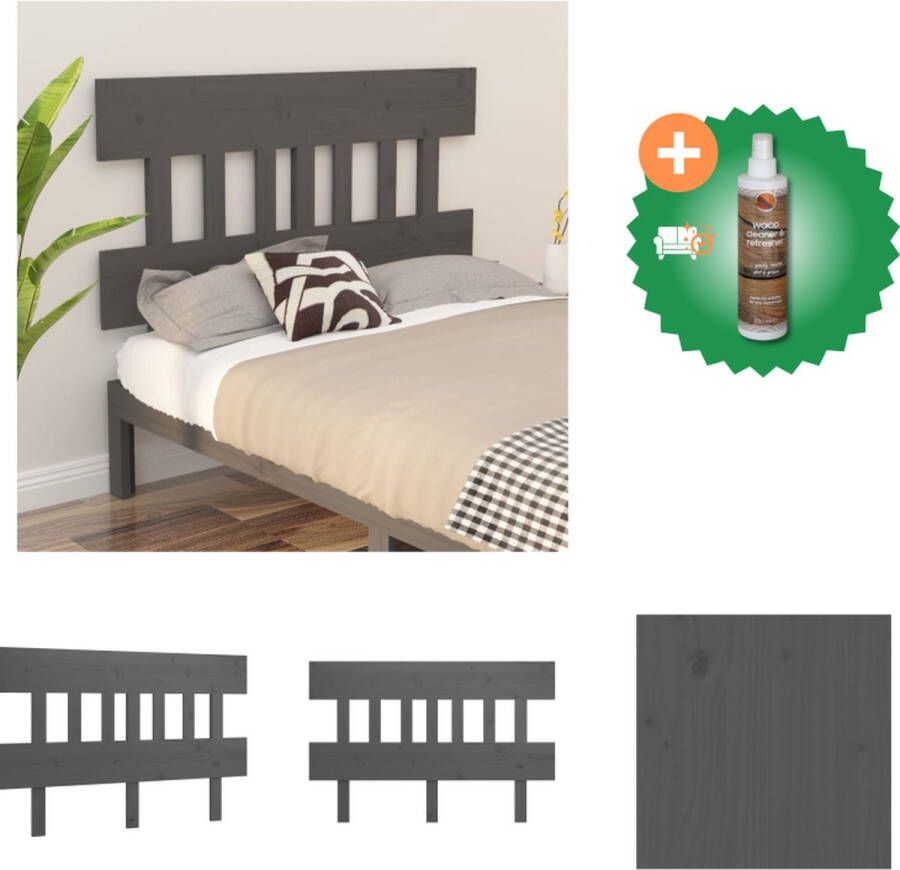 VidaXL Houten Hoofdeinde Hoofdbord 138.5 x 3 x 81 cm Grijs Massief Grenenhout Bedonderdeel Inclusief Houtreiniger en verfrisser