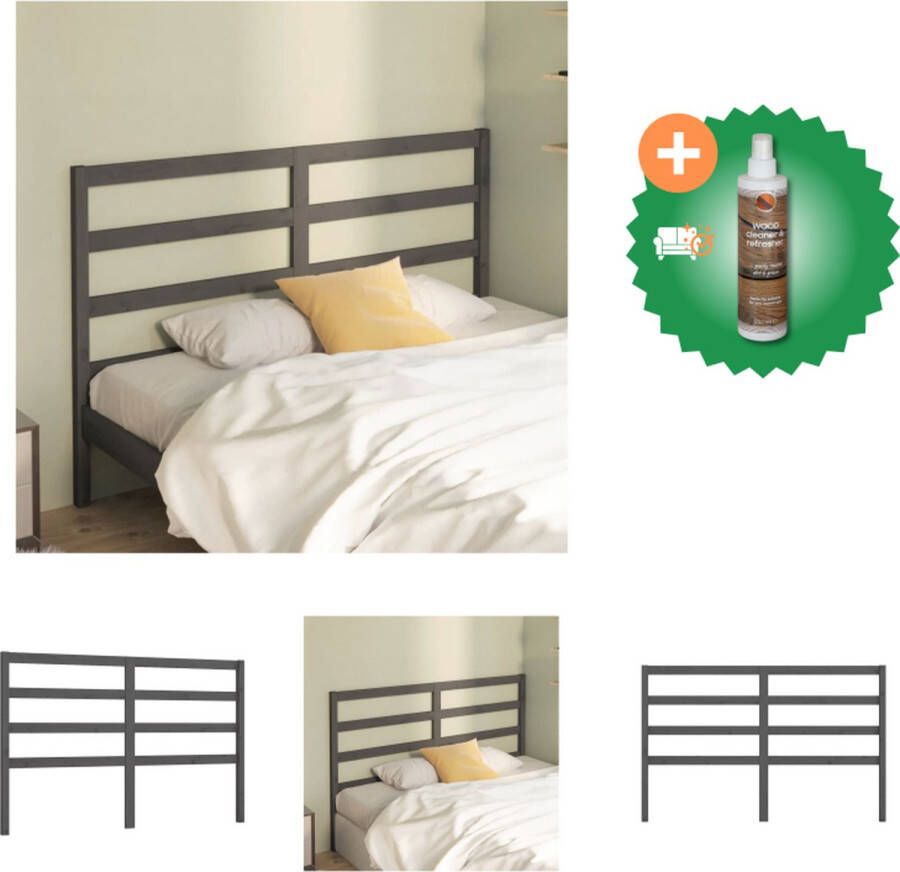 VidaXL Houten Hoofdbord Grijs 156 x 4 x 100 cm Massief Grenenhout Bedonderdeel Inclusief Houtreiniger en verfrisser