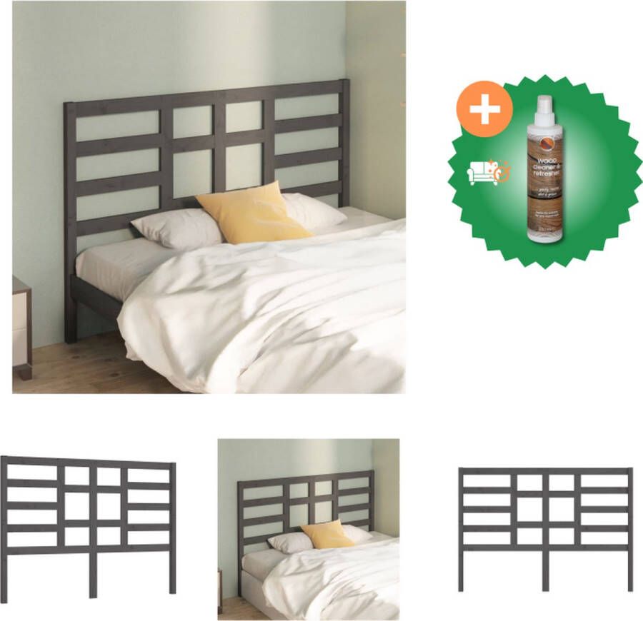 VidaXL Houten Hoofdeinde Hoofdbord 166 x 4 x 104 cm Grijs Bedonderdeel Inclusief Houtreiniger en verfrisser