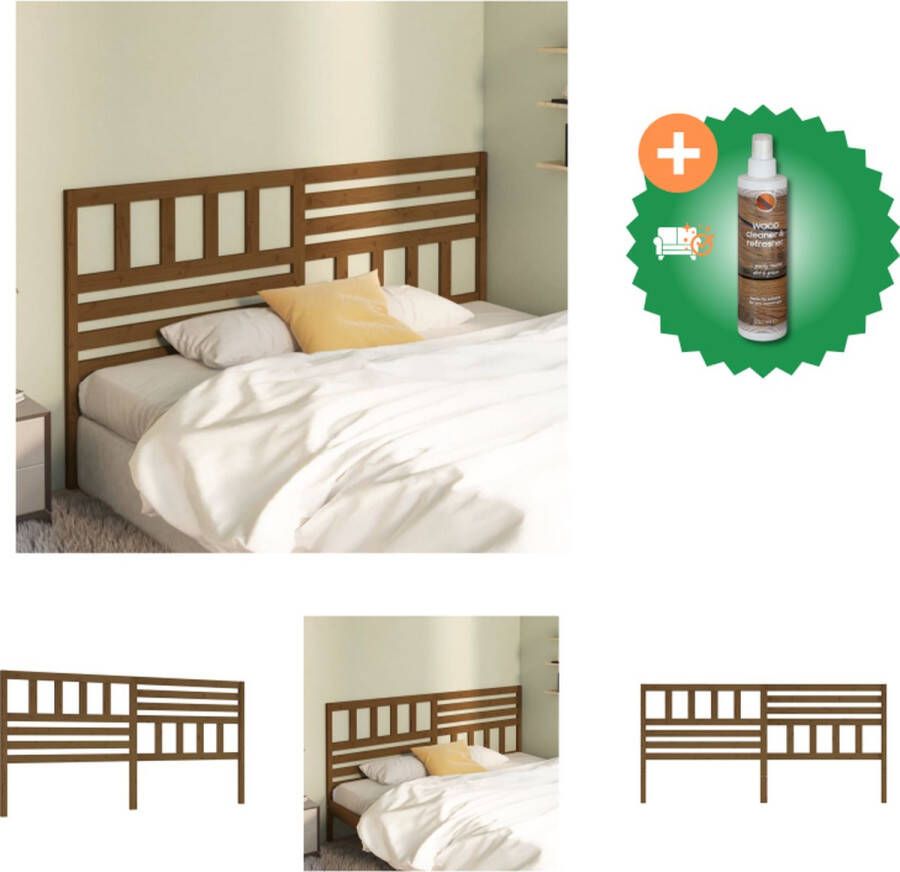 VidaXL Houten Hoofdeinde Hoofdbord 186 x 4 x 100 cm Honingbruin Bedonderdeel Inclusief Houtreiniger en verfrisser - Foto 6