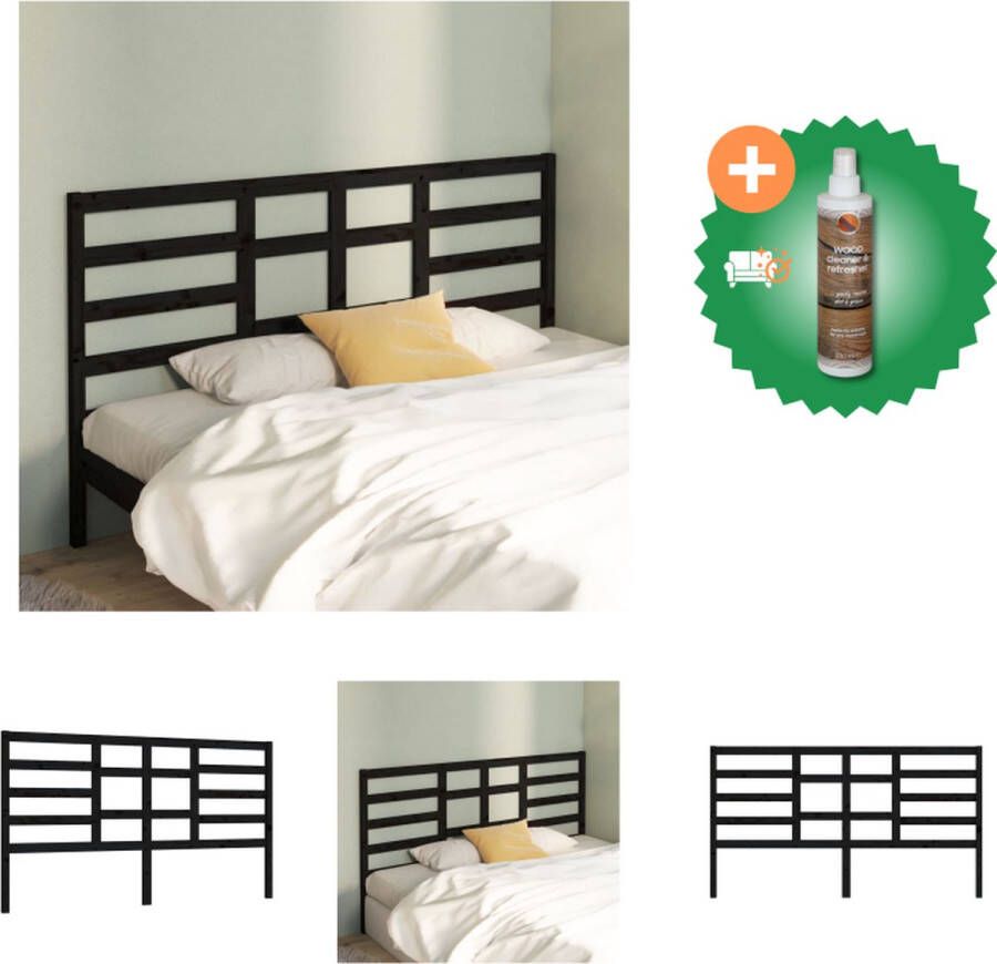 VidaXL Houten Hoofdeinde Hoofdbord 186 x 4 x 104 cm Zwart Bedonderdeel Inclusief Houtreiniger en verfrisser