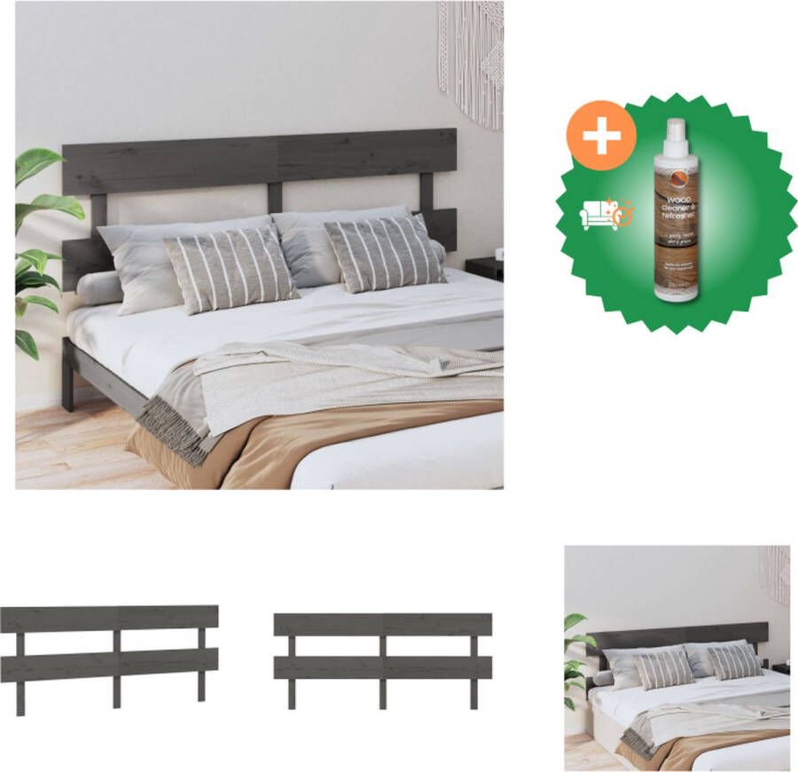 VidaXL Hoofdbord 204x3x81 cm massief grenenhout grijs Bedonderdeel Inclusief Houtreiniger en verfrisser