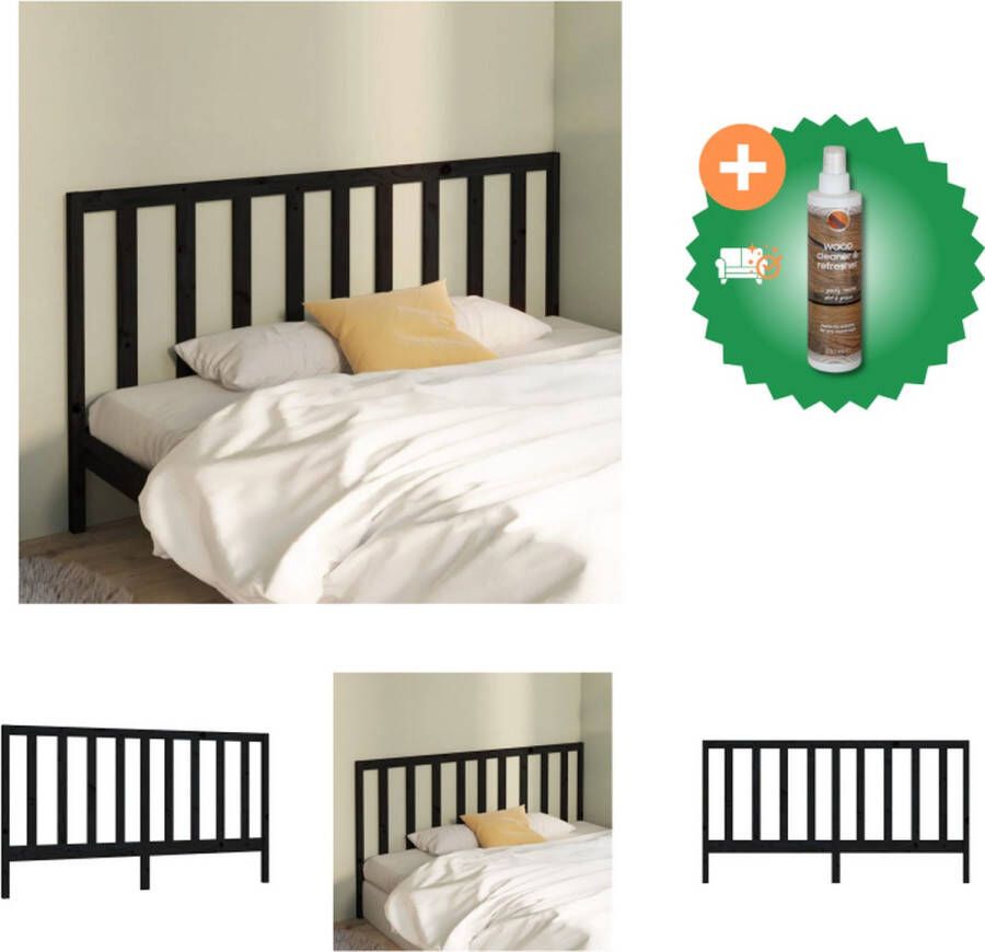 VidaXL Houten Hoofdeinde Trendy Design Hoofdbord Afmetingen- 206x4x100 cm Ken- Klassieke uitstraling Kleur- Zwart Materiaal- Massief grenenhout Montage vereist Bedonderdeel Inclusief Houtreiniger en verfrisser - Foto 6