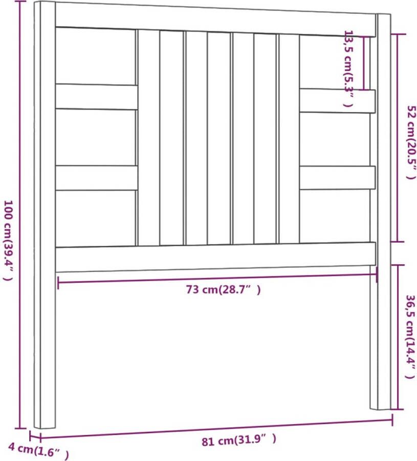 VidaXL Houten Hoofdeinde Klassieke Uitstraling Hoogwaardig Grenenhout Geschikt voor Bed zonder Hoofdeinde Afmetingen 81 x 4 x 100 cm Bedonderdeel Inclusief Houtreiniger en verfrisser - Foto 10