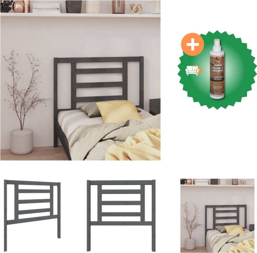 VidaXL Houten Hoofdbord Grijs Massief Grenenhout 96 x 4 x 100 cm Klassieke Uitstraling Bedonderdeel Inclusief Houtreiniger en verfrisser - Foto 3