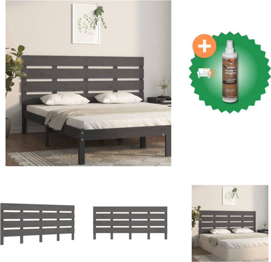 VidaXL Houten Hoofdeinde Hoofdborden 160 x 3 x 80 cm Grijs Bedonderdeel Inclusief Houtreiniger en verfrisser