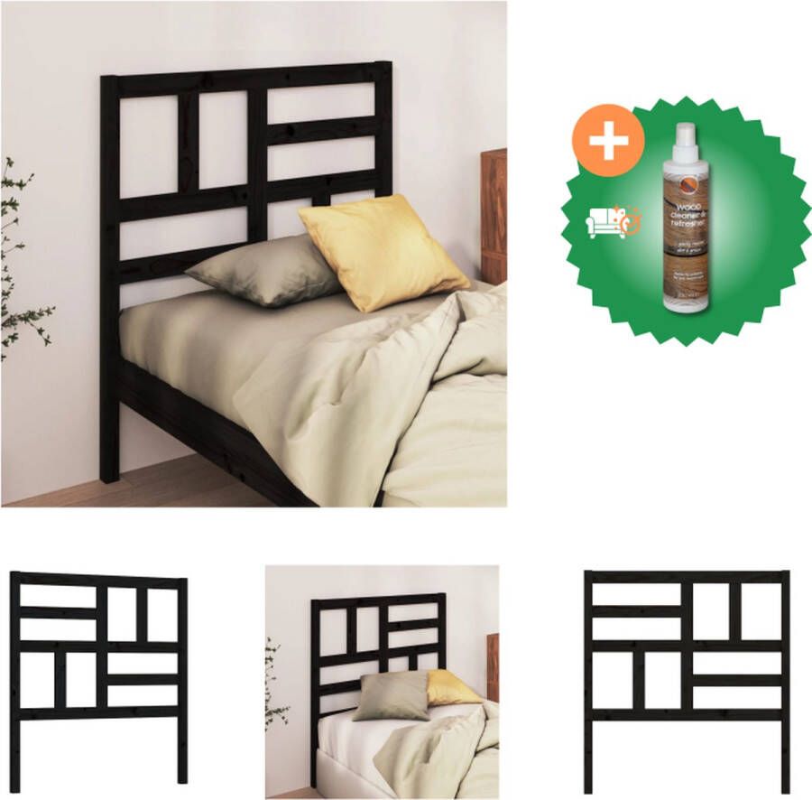 VidaXL Houten Hoofdeinde Klassieke Uitstraling Hoofdbord Afmetingen- 81x4x104cm Kleur- Zwart Materiaal- Massief Grenenhout Bedonderdeel Inclusief Houtreiniger en verfrisser