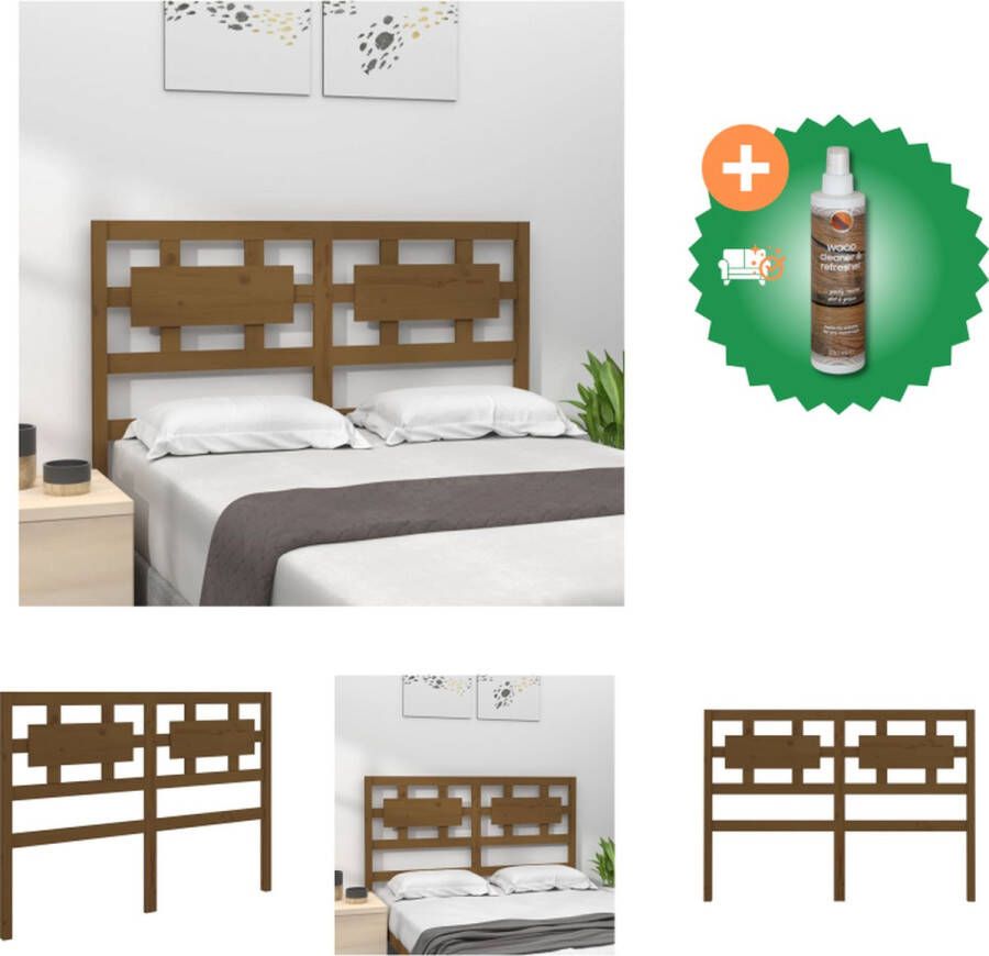 VidaXL Houten Hoofdeinde n v t Hoofdbord 125.5 x 4 x 100 cm Honingbruin Bedonderdeel Inclusief Houtreiniger en verfrisser - Foto 6