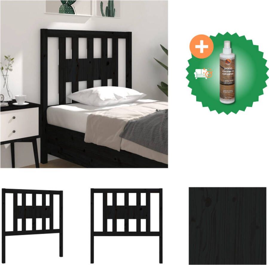 VidaXL Houten Hoofdeinde Rustieke Charme Hoofdbord 96 x 4 x 100 cm Zwart Bedonderdeel Inclusief Houtreiniger en verfrisser