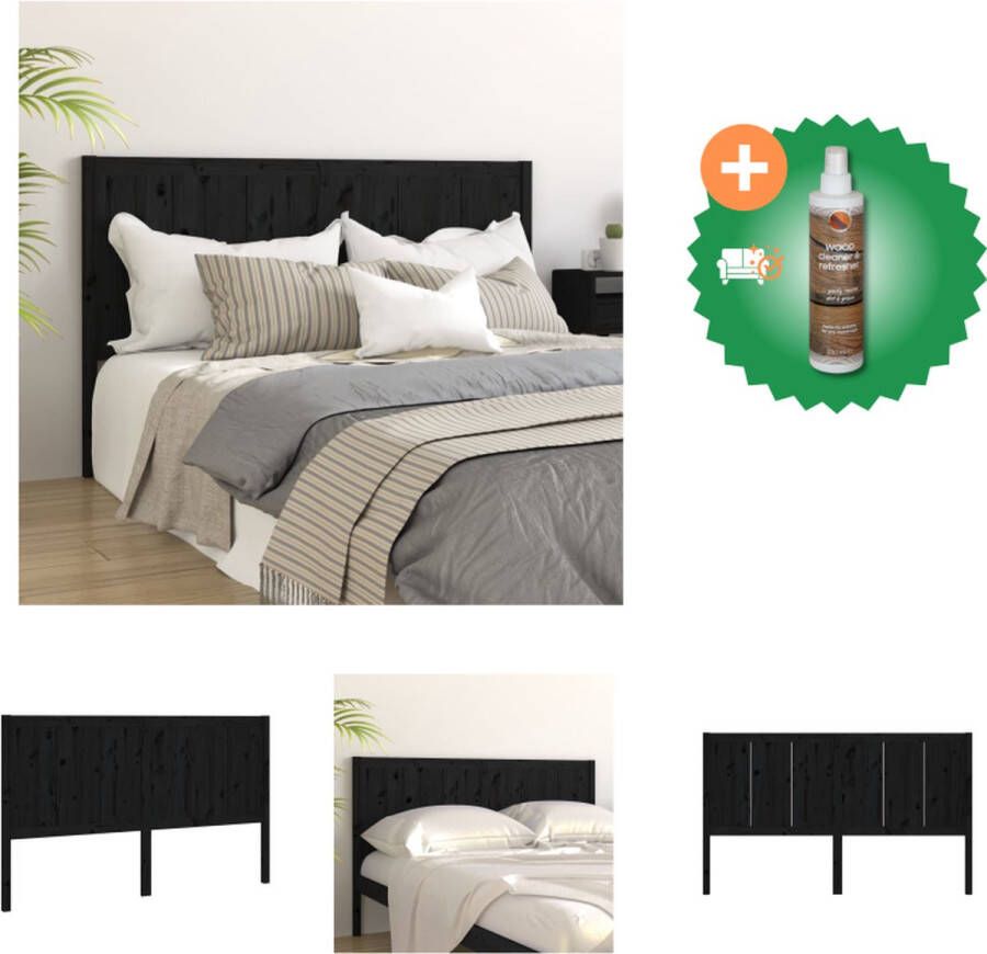 VidaXL Houten Hoofdeinde Rustieke Charme Hoofdbord met Comfortabele Ondersteuning Zwart 205.5 x 4 x 100 cm Bedonderdeel Inclusief Houtreiniger en verfrisser