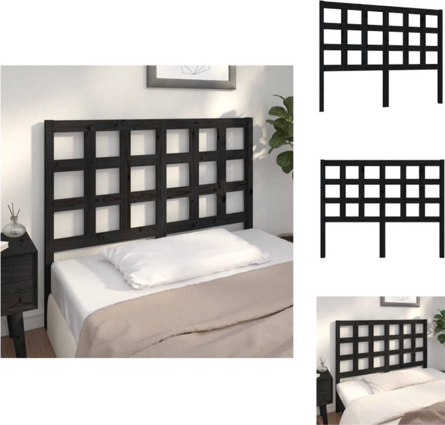 VidaXL Houten Hoofdeinde Trendy Design Hoofdbord Afmetingen- 125.5 x 4 x 100 cm Ken- Massief grenenhout Kleur- Zwart Bedonderdeel