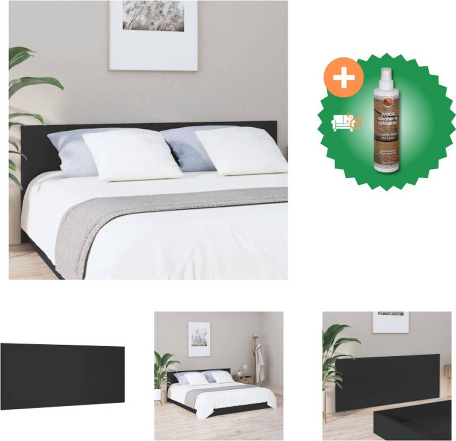 VidaXL Houten Hoofdeinde Trendy Design Hoofdbord Afmetingen- 200 x 1.5 x 80 cm Kleur- Zwart Bedonderdeel Inclusief Houtreiniger en verfrisser