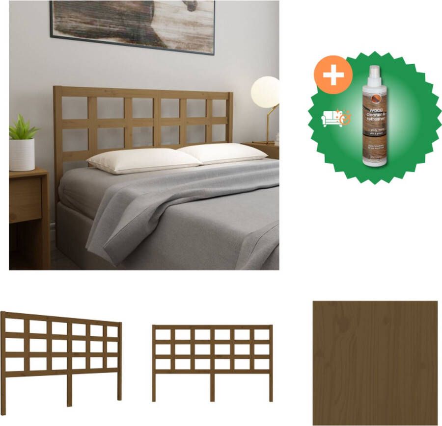 VidaXL Houten Hoofdeinde Trendy Hoofdbord 156 x 4 x 100 cm Honingbruin Bedonderdeel Inclusief Houtreiniger en verfrisser - Foto 4