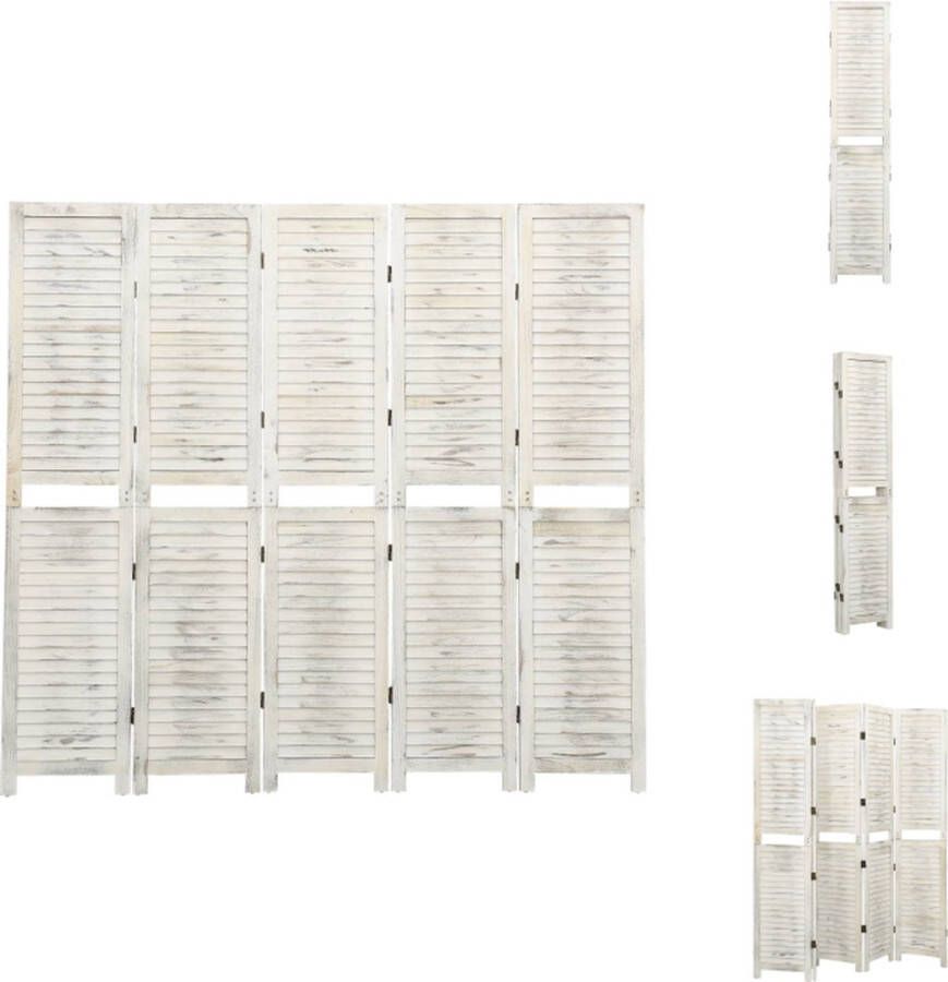 VidaXL Kamerscherm Kamerschermen Privacyscherm Klapscherm Kamerscherm met 5 panelen 178 5x166 cm massief hout antiekwit - Foto 2