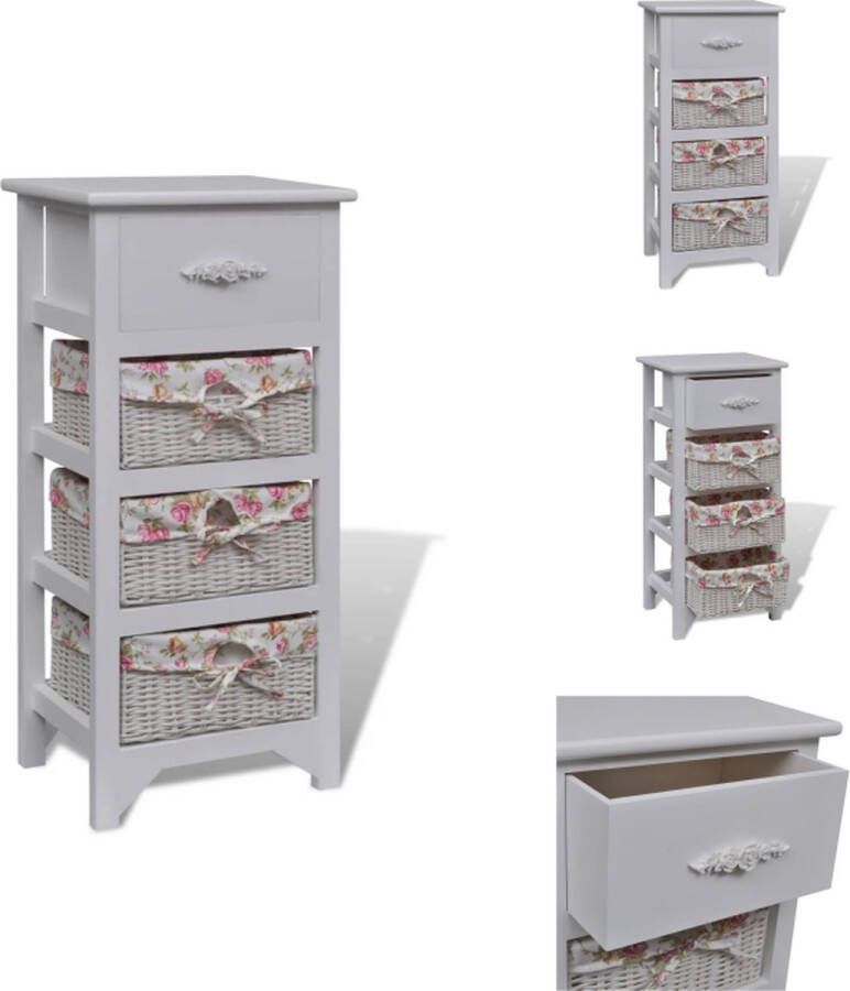 VidaXL Kast Kasten Opbergkast Opbergkasten Kast met 1 lade en 3 manden paulowniahout wit
