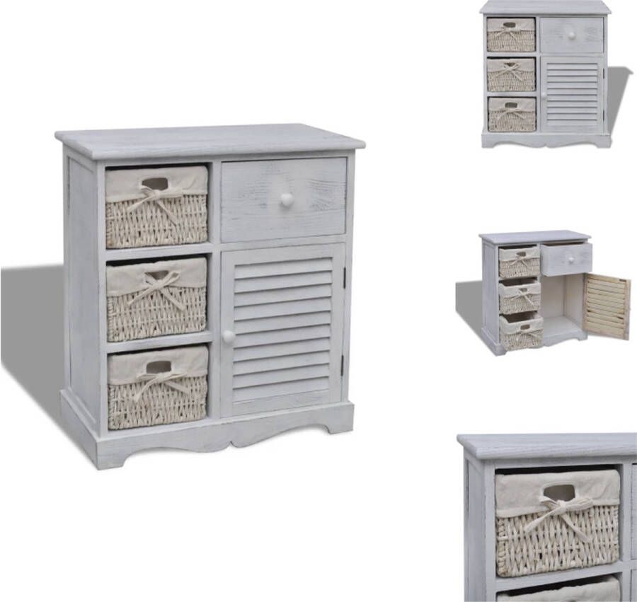 VidaXL Houten Kast 60 x 30 x 63 cm Wit 3 Manden Kast