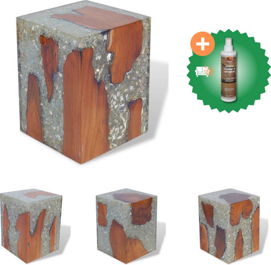 VidaXL Houten Kruk Meerkleurig 30 x 30 x 40 cm Handgemaakt Krukje Inclusief Houtreiniger en verfrisser