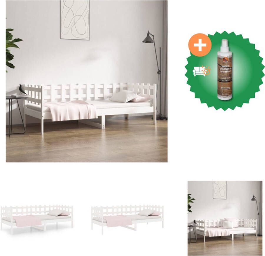 VidaXL Houten logeerbed Wit 203.5 x 86 x 68.5 cm Grenenhout 3-zijdig bedhek Gelat ontwerp Veelzijdig Extra opbergruimte Matras niet inbegrepen Bed Inclusief Houtreiniger en verfrisser